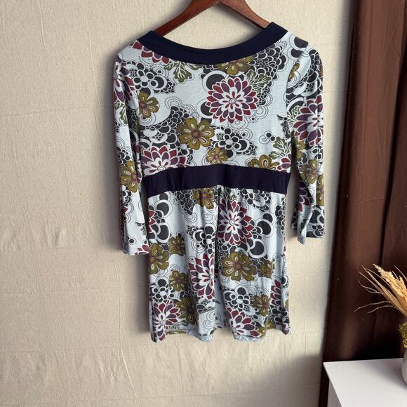 Mossimo Blouse Size L Blue Floral Babydoll Style 3/4 Sleeve V-Neck Top - Picture 7 of 10